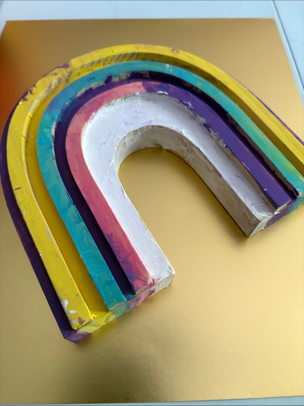 Emmy’s Creations: Hand Crafted Yellow-Turquoise-Purple Rainbow Wall Sculpture